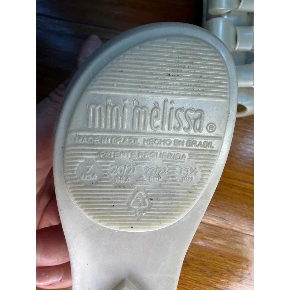 Mini Melissa Ultragirl Triple Bow Jelly Mary Jane Shoes Pearlescent White Size 7